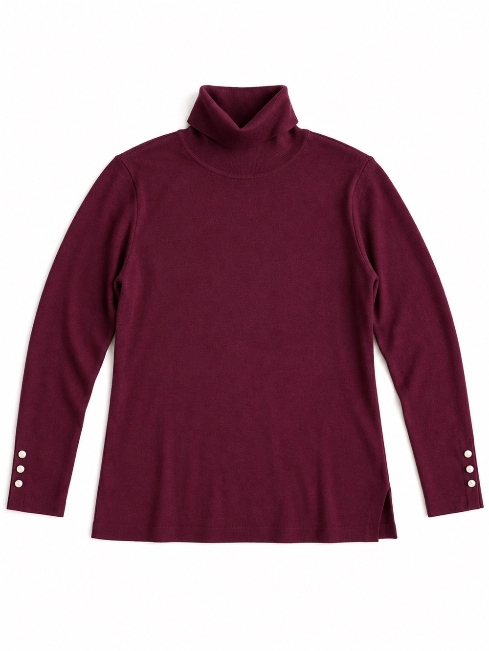 Chico’s Turtleneck Sweater Deep Chianti Burgundy Button Cuff Size 2 (US 12)